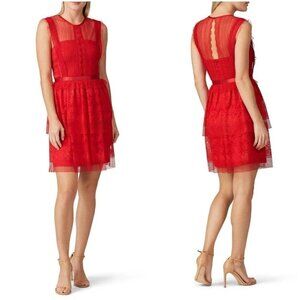 Three Floor Red Tiered Fearless Lace Sheath Dress $350